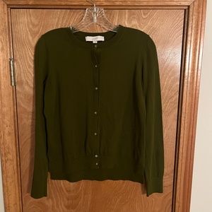 Loft Signature Cotton Cardigan in Brilliant Olive, Size S